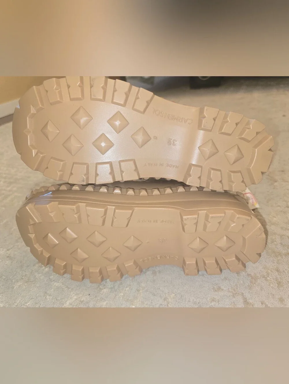 Carmen Sol Beige Studded Rain Ankle Chunky Boots
